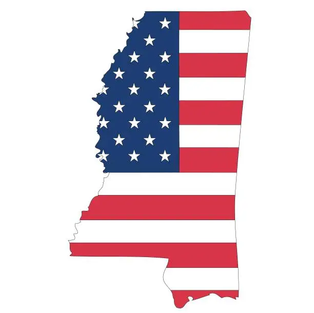 Vector illustration of Mississippi. Outline of the map state with flag