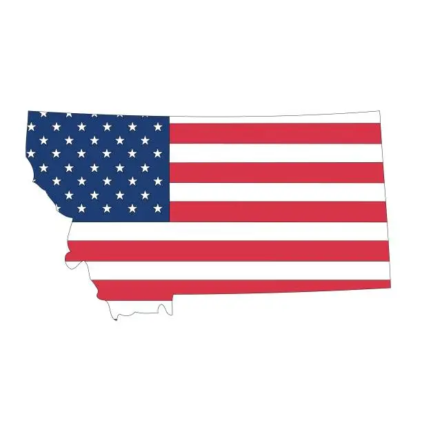 Vector illustration of Montana. Outline of the map state with flag