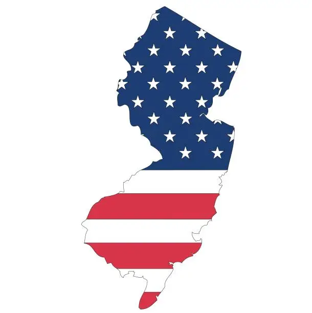 Vector illustration of New Jersey. Outline of the map state with flag