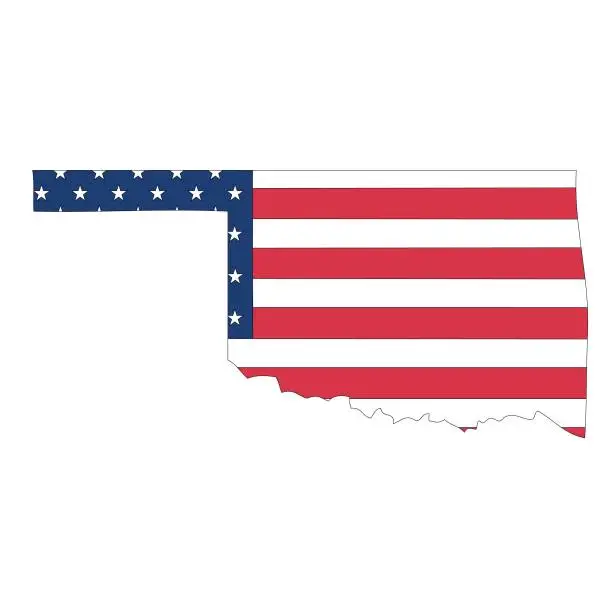Vector illustration of Oklahoma. Outline of the map state with flag