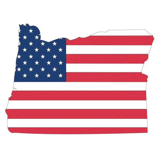 Vector illustration of Oregon. Outline of the map state with flag