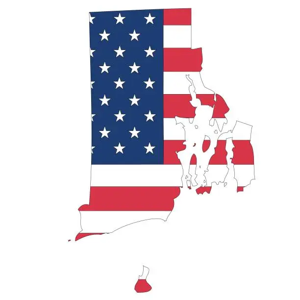 Vector illustration of Rhode Island. Outline of the map state with flag