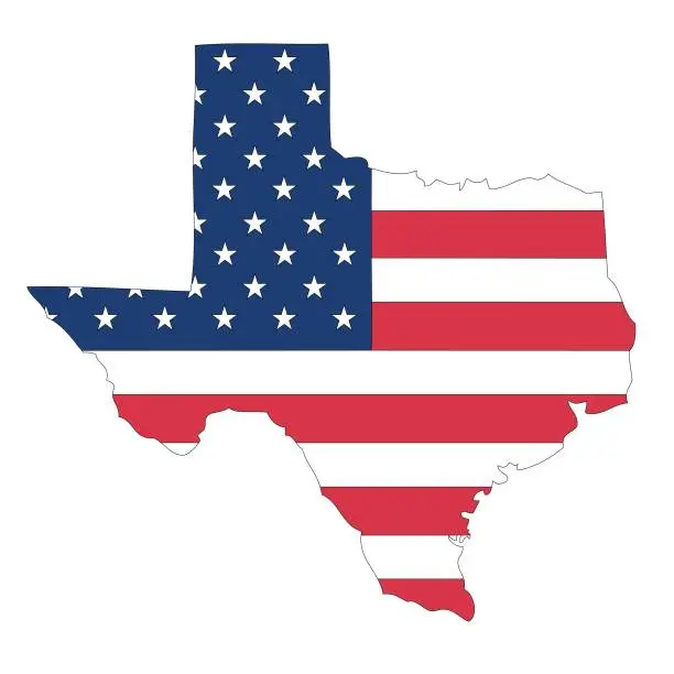 Vector illustration of Texas. Outline of the map state with flag