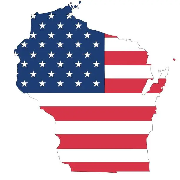 Vector illustration of Wisconsin. Outline of the map state with flag