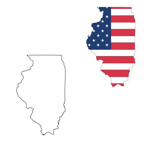 Vector illustration of Illinois. Outline of the map state with flag