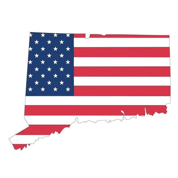 Vector illustration of Connecticut. Outline of the map state with flag