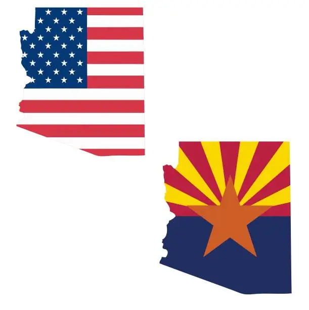 Vector illustration of Arizona. Outline of the map state with flag