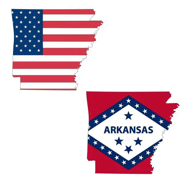 Vector illustration of Arkansas. Outline of the map state with flag