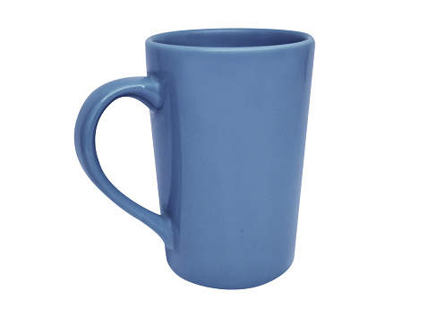 Blue cup on white background