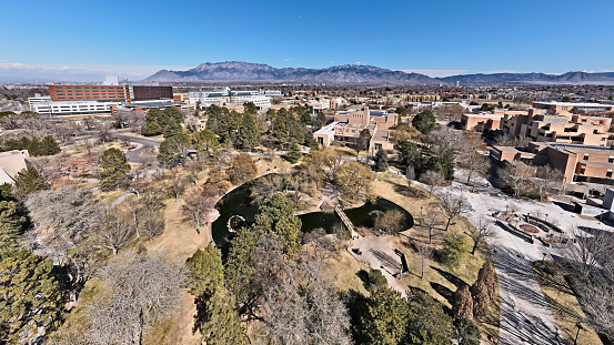 Drone view of the UNM Duck Pond in Albuquerque NM