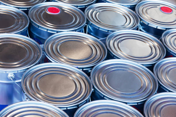 istock New sealed paint buckets stacked next to each other. 2032913862