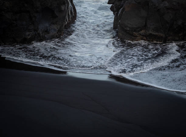 beach with black volcanic sand on  Tenerife