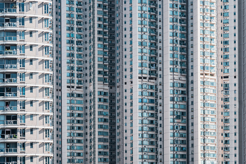 Exterior view of modern apartments in Kowloon, Hong Kong