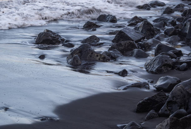 beach with black volcanic sand on  Tenerife