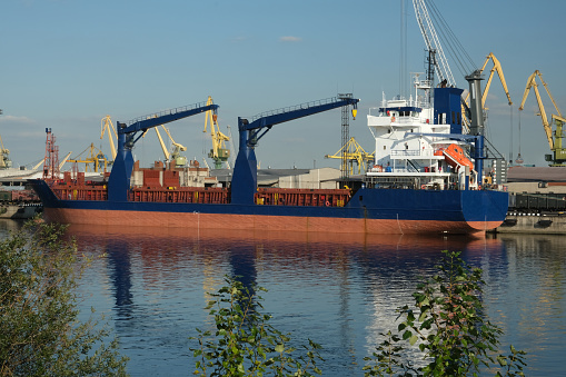 the ship is docked in the seaport of St. Petersburg