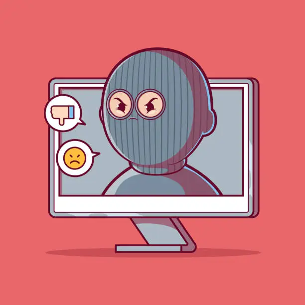 Vector illustration of A Burglar character is coming out of a computer screen vector illustration.