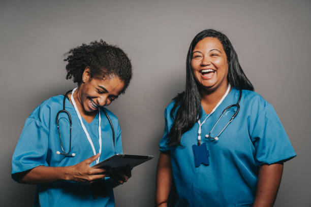 Fellow healthcare professionals laughing