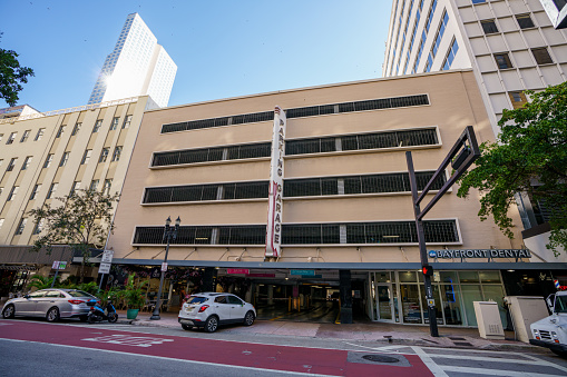 Miami, FL, USA - February 21, 2024: Photo of a parking garage at Downtown Miami