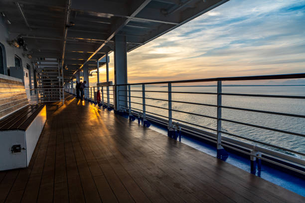 Wooden wharf,buoy and blue Sky on Cruise Ship