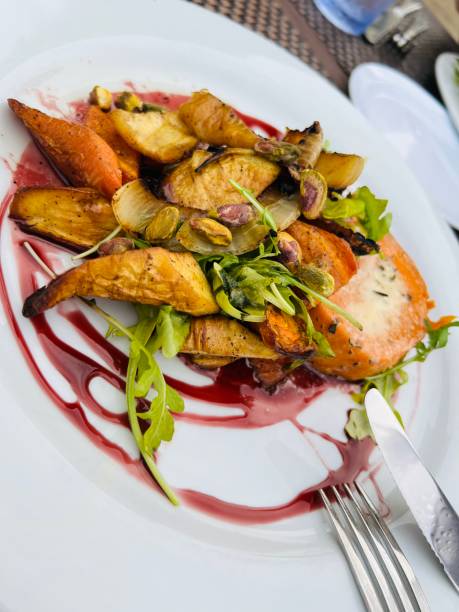 istock Gourmet meal on white dinner plate 2033083170