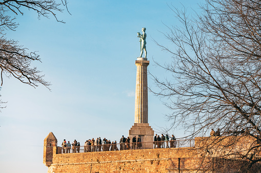 02 December 2023, Belgrade, Serbia: iconic Kalemegdan: A symbol of Serbia's capital, where people gather to admire the historic fortress and panoramic views at sunset