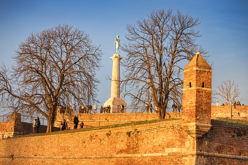 02 December 2023, Belgrade, Serbia: iconic Kalemegdan: A symbol of Serbia's capital, where people gather to admire the historic fortress and panoramic views at sunset