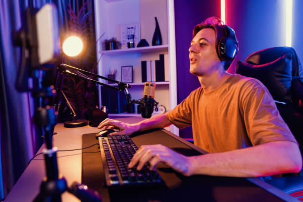 istock Host channel of smart streamer playing online game to be winner. Pecuniary. 2033090419