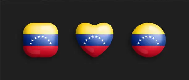 Vector illustration of Venezuela Official National Flag 3D Vector Glossy Icons Isolate On Background