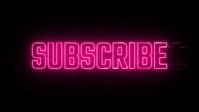 Pink Glowing Neon Subscribe Floating Animated Glitch Message Background with Glitter Particles