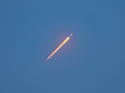 Cape Canaveral Rocket Launch over Florida Beach separating stages viewed from Sebastian, FL.