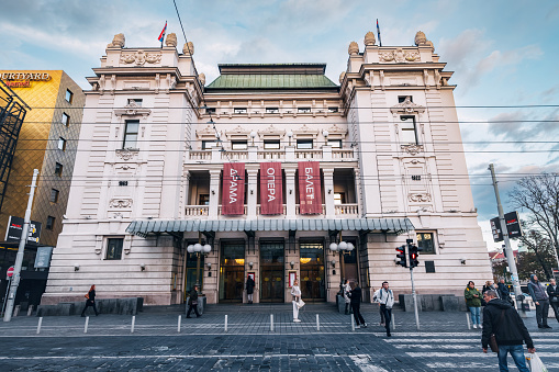 20 November 2023, Belgrade, Serbia: Belgrade's historic opera house, a cultural gem.