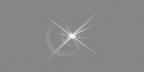 Vector illustration of White glowing light explodes on a transparent background. A flash of a star and a glare of rays.