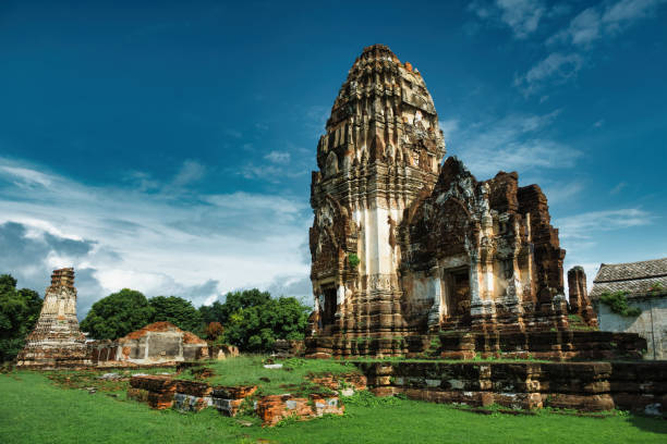 12th century ancient Wat Phra Si Rattana Mahathat temple in Lopburi, Thailand on a cloudy day.