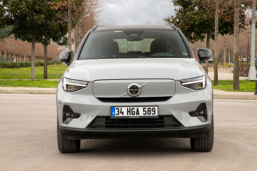 Istanbul, Turkey - February 19 2024 : Volvo XC40 Recharge P8 Single is a pure electric SUV model manufactured by Volvo Cars.