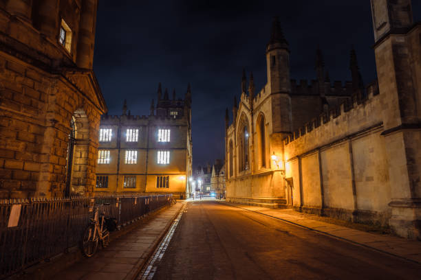 The Radcliffe Camera at night in Oxford, UK