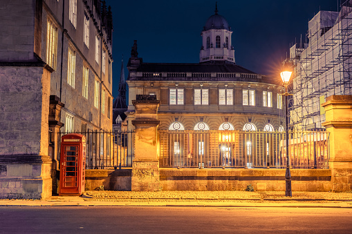 Old Telephone Booth in Oxford at night