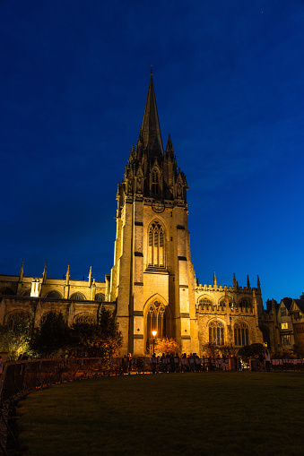 University church oxford lit at night