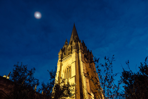 University church oxford lit at night