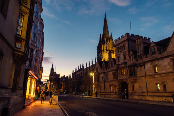 Street view of Oxford at twilight