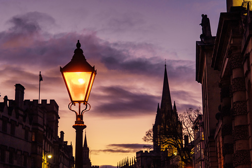 Street view of Oxford at twilight