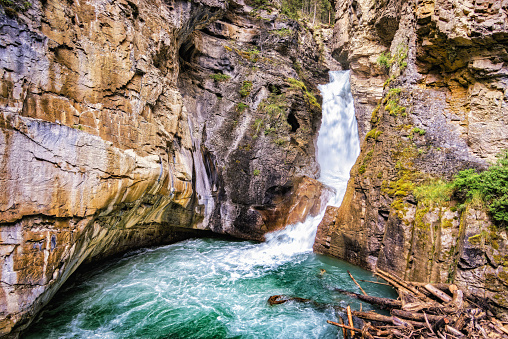 The Johnston Canyon Lower Falls in Banff National Park, Canada