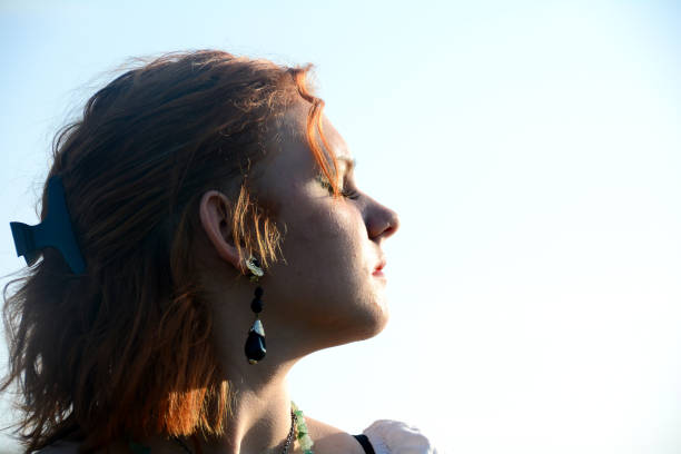 Beauty of ginger hair concept. Portrait of beautiful happy redhead adult woman.
