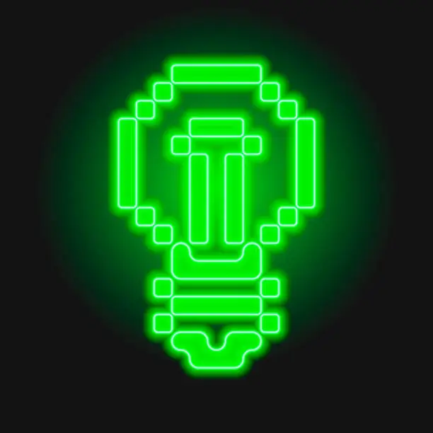 Vector illustration of Neon glow acid green electric bulb vector illustration. Lamp icon.