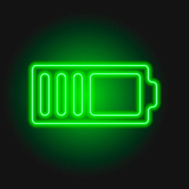 istock Neon glow acid green color battery charging level illustration. 2033369590