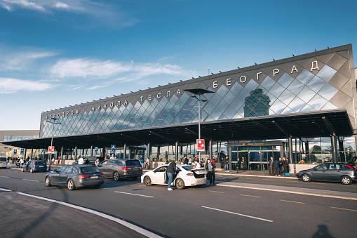 12 November 2023, Belgrade, Serbia: Nikola Tesla airport main terminal building