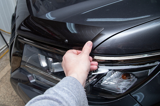 The hood deflector of the car.Protection of the car hood. A car accessory.