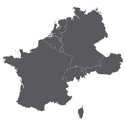 Western Europe country Map. Map of Western Europe in grey color.