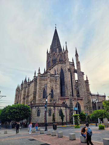 Guadalajara, Mexico - September 30 2023: The historic Expiatorio Cathedral stands in Gothic splendor
