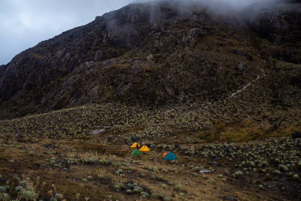 The glamping on the slope of a volcano in autumn on the Kamchatka Peninsula.