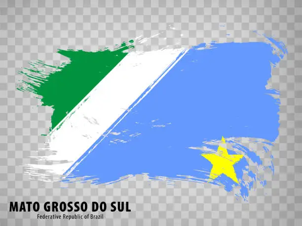 Vector illustration of Flag of Mato Grosso do Sul from brush strokes. Federal Republic of Brazil. Waving Flag Mato Grosso do Sul on transparent background for your web site design, app, UI. Brazil. EPS10.